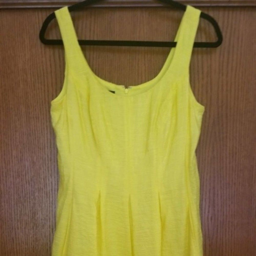 Nine West Yellow Fit and Flare Scoop Neck Dress